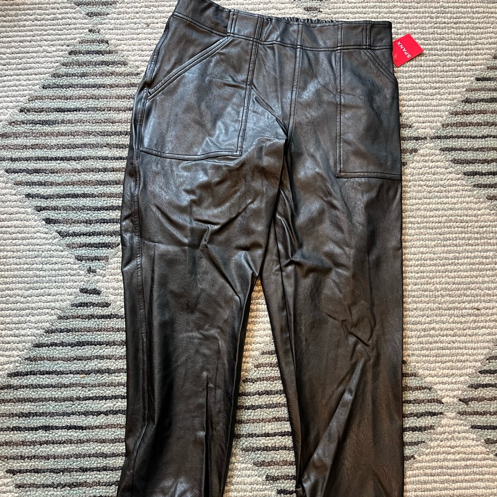Spanx Faux Leather Comfort Stretch Black Jogger Leggings NWT
